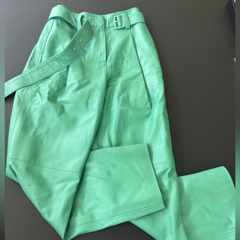 Mint green faux leather pants